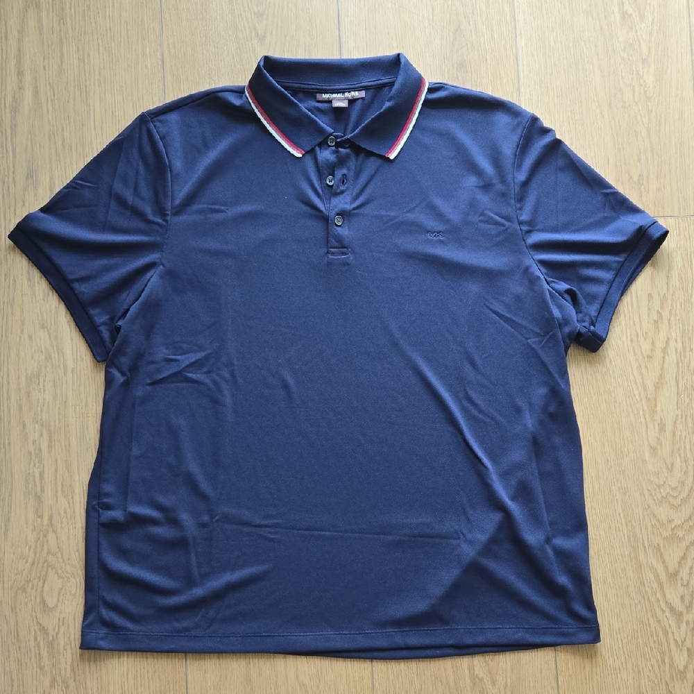 Michael Kors Men's Polo Shirt in Navy with Red and White Trim